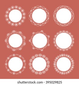 Set of 9 lacy white napkin . It can be used for celebrations , weddings , decoration . Vector illustration. 