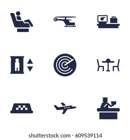 Set Of 9 Land Icons Set.Collection Of Lift, Transporter Car, Vip And Other Elements.