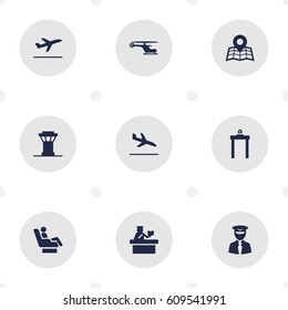 Set Of 9 Land Icons Set.Collection Of Aviator, Rectifier, Leaving And Other Elements.