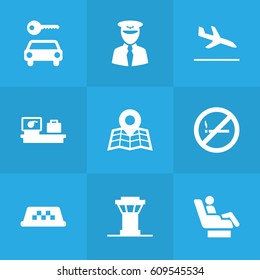 Set Of 9 Land Icons Set.Collection Of Resolver, Location, Aviator And Other Elements.