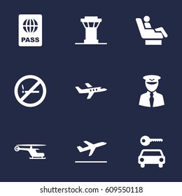 Set Of 9 Land Icons Set.Collection Of Leaving, Aviator, Passport And Other Elements.