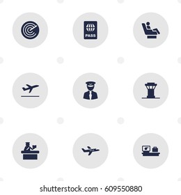 Set Of 9 Land Icons Set.Collection Of Radiolocator, Aviator, Leaving And Other Elements.
