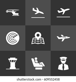 Set Of 9 Land Icons Set.Collection Of Aviator, Leaving, Location And Other Elements.