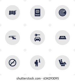 Set Of 9 Land Icons Set.Collection Of Radiolocator, Chopper, Data And Other Elements.
