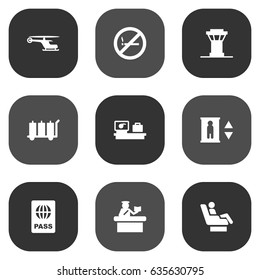 Set Of 9 Land Icons Set.Collection Of Lift, Passport, Forbidden And Other Elements.