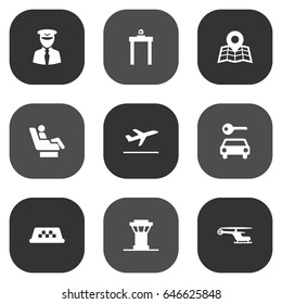 Set Of 9 Land Icons Set.Collection Of Vip, Cab, Air Traffic Controller And Other Elements.