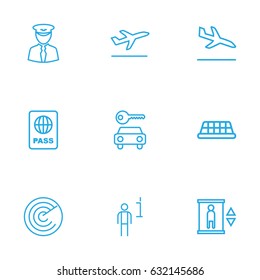 Set Of 9 Land Outline Icons Set.Collection Of Taxi, Car Rent, Sit And Other Elements.