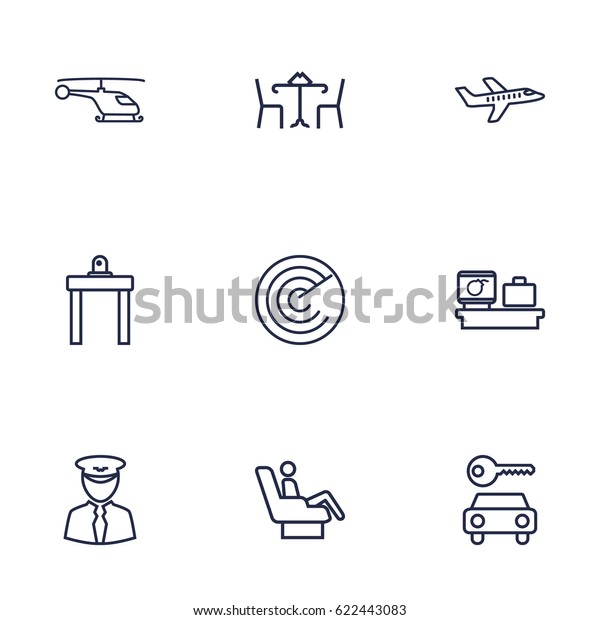 Set Of 9 Land Outline Icons\
Set.Collection Of Pilot, Luggage Check, Plane And Other\
Elements.