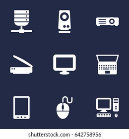 Set Of 9 Laptop Icons Set.Collection Of Control Device, Show, Computer And Other Elements.