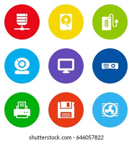 Set Of 9 Laptop Icons Set.Collection Of Record, Fan, Datacenter And Other Elements.