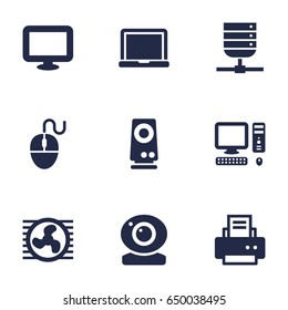 Set Of 9 Laptop Icons Set.Collection Of Peripheral, Computer, Laptop And Other Elements.