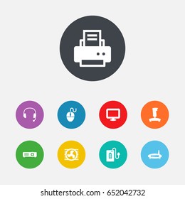 Set Of 9 Laptop Icons Set.Collection Of Headset, Show, Peripheral And Other Elements.