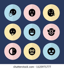 Set of 9 laugh filled icons such as crazy emot, laughing emot, emoji showing tongue