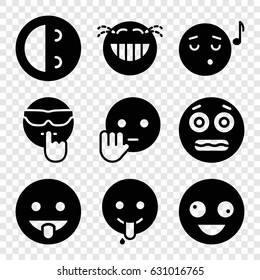 set of 9 laugh filled icons such as crazy emot, emoji listening music, laughing emot, shocked emoji