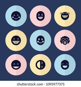 Set of 9 laughing filled icons such as laughing emot, blush