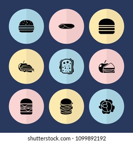 Set of 9 lettuce filled icons such as double burger, burger, sandwich and apple, cabbage, wrap sandwich