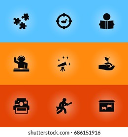 Set Of 9 Lifestyle Icons Set.Collection Of Plant, Playing, Target And Other Elements.