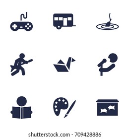 Set Of 9 Lifestyle Icons Set.Collection Of Joystick, Singer, Rod And Other Elements.