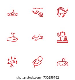 Set Of 9 Lifestyle Outline Icons Set.Collection Of Painting, Video Game, Musician And Other Elements.