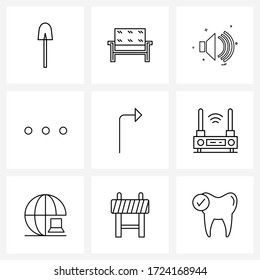 Set of 9 Line Icon Signs and Symbols of arrows; interface; home; circle; vole Vector Illustration