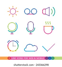 set from 9 line icons for web and mobile