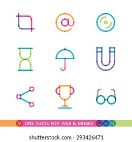 set from 9 line icons for web and mobile