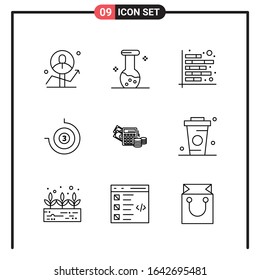 Set of 9 Line Style Icons for web and mobile. Outline Symbols for print. Line Icon Signs Isolated on White Background. 9 Icon Set.