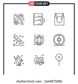 Set of 9 Line Style Icons for web and mobile. Outline Symbols for print. Line Icon Signs Isolated on White Background. 9 Icon Set.