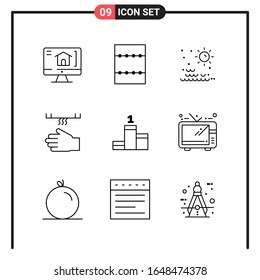 Set of 9 Line Style Icons for web and mobile. Outline Symbols for print. Line Icon Signs Isolated on White Background. 9 Icon Set.