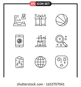 Set of 9 Line Style Icons for web and mobile. Outline Symbols for print. Line Icon Signs Isolated on White Background. 9 Icon Set.