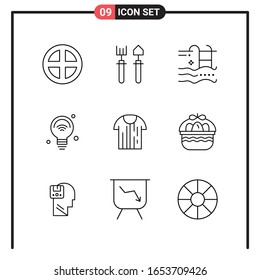 Set of 9 Line Style Icons for web and mobile. Outline Symbols for print. Line Icon Signs Isolated on White Background. 9 Icon Set.