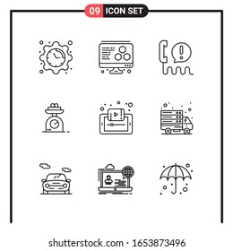 Set von 9 Line Style Icons für Web und Mobile. Umrisssymbole für den Druck. Liniensymbole einzeln auf weißem Hintergrund.9 Symbolsatz.