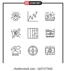 Set of 9 Line Style Icons for web and mobile. Outline Symbols for print. Line Icon Signs Isolated on White Background. 9 Icon Set.