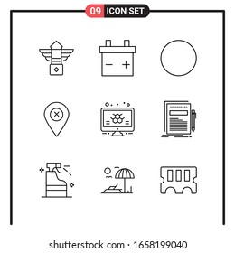 Set of 9 Line Style Icons for web and mobile. Outline Symbols for print. Line Icon Signs Isolated on White Background. 9 Icon Set.