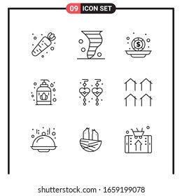 Set of 9 Line Style Icons for web and mobile. Outline Symbols for print. Line Icon Signs Isolated on White Background. 9 Icon Set.