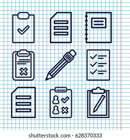 Set of 9 list outline icons such as pen, clipboard, checklist, paper, notepad