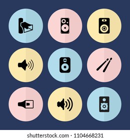 Set of 9 loud filled icons such as volume, speaker, loudspeaker
