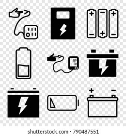 Set of 9 low filled and outline icons such as battery, blood pressure