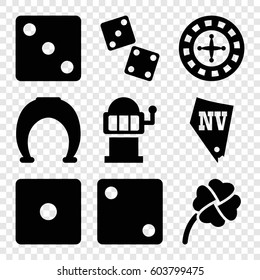 Set of 9 lucky filled icons such as Roulette, Dice, Slot machine, Vegas, clover, dice