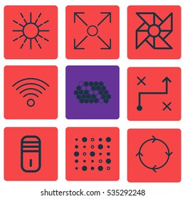 Set Of 9 Machine Learning Icons. Includes Recurring Program, Variable Architecture, Hive Pattern And Other Symbols. Beautiful Design Elements.