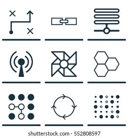 Set Of 9 Machine Learning Icons. Includes Computing Problems, Related Information, Solution And Other Symbols. Beautiful Design Elements.