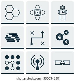 Set Of 9 Machine Learning Icons. Includes Computing Problems, Related Information And Other Symbols. Beautiful Design Elements.