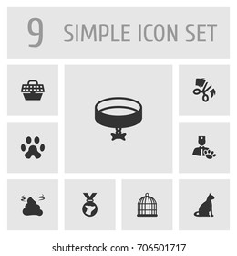 Set Of 9 Mammal Icons Set.Collection Of Footprint , Neckband , Sitting Elements.