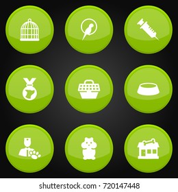 Set Of 9 Mammal Icons Set.Collection Of Medallion, Veterinarian, Dish And Other Elements.