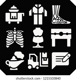 Set of 9 man filled icons such as punishment, sternum, ankle, forklift, feedback, genie, coverall, room service