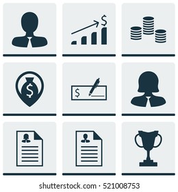 Set Of 9 Management Icons. Can Be Used For Web, Mobile, UI And Infographic Design. Includes Elements Such As Career, Male, Trophy And More.