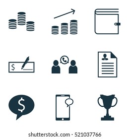 Set Of 9 Management Icons. Can Be Used For Web, Mobile, UI And Infographic Design. Includes Elements Such As Purse, Chat, Male And More.