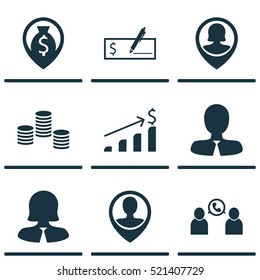 Set Of 9 Management Icons. Can Be Used For Web, Mobile, UI And Infographic Design. Includes Elements Such As Male, Stacked, Growth And More.
