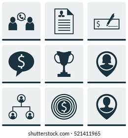 Set Of 9 Management Icons. Can Be Used For Web, Mobile, UI And Infographic Design. Includes Elements Such As Dollar, Tree, Goal And More.