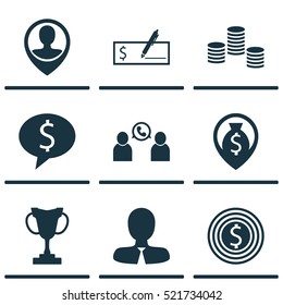 Set Of 9 Management Icons. Can Be Used For Web, Mobile, UI And Infographic Design. Includes Elements Such As Call, User, Conference And More.